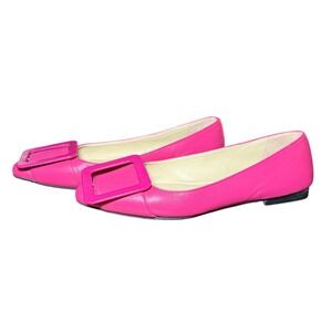 Bells & Becks Alina Fuchsia Pink Leather Buckle Flats Made in Italy Size 39.5
